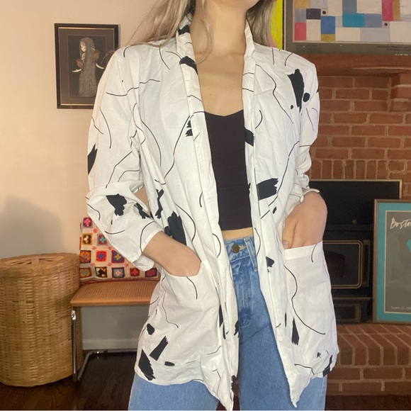 Vintage Tops - Vintage 80s Randy W/ Love Abstract Art Oversized Open Front Cotton Shirt…